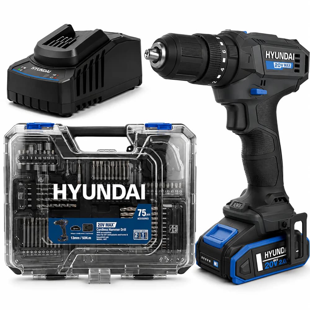 Hyundai 20V 50Nm Hammer Drill Complete Kit
